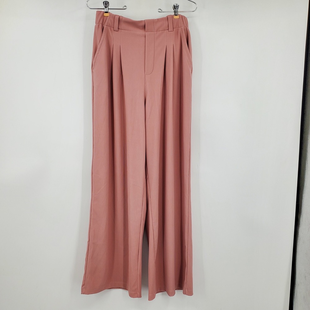 Halara Dusty Rose Pink High Waisted Wide Leg Pleated Trousers Pants Medium NWT